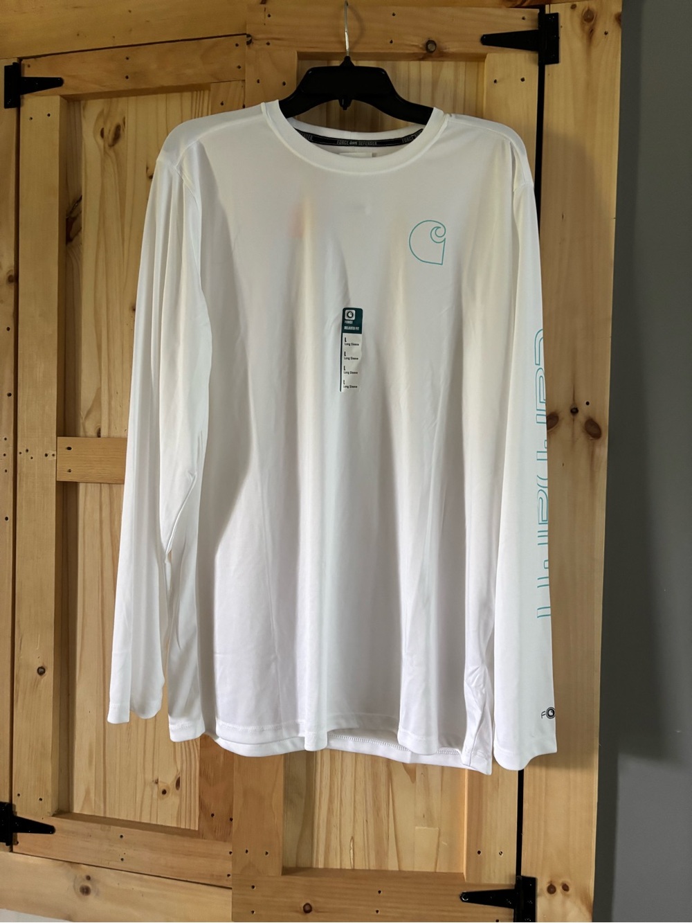 Carhartt White Long-Sleeve Performance Tee with Teal Logo